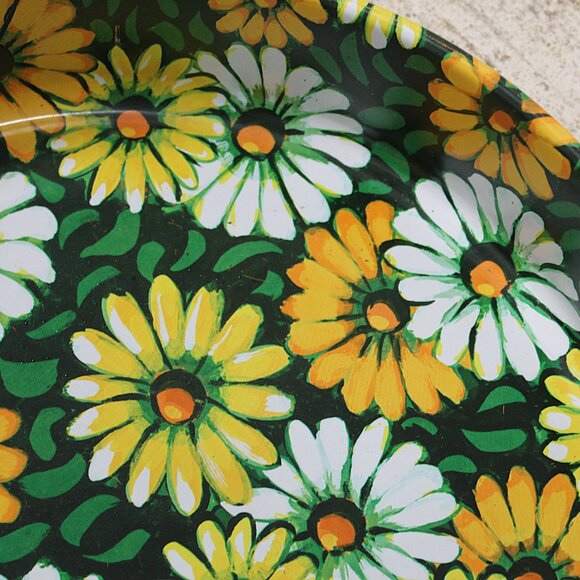 Vintage Marsh Allan Metal Flower Power Daisy Round Tray 1960'S 12.25" Dia. - Picture 9 of 9